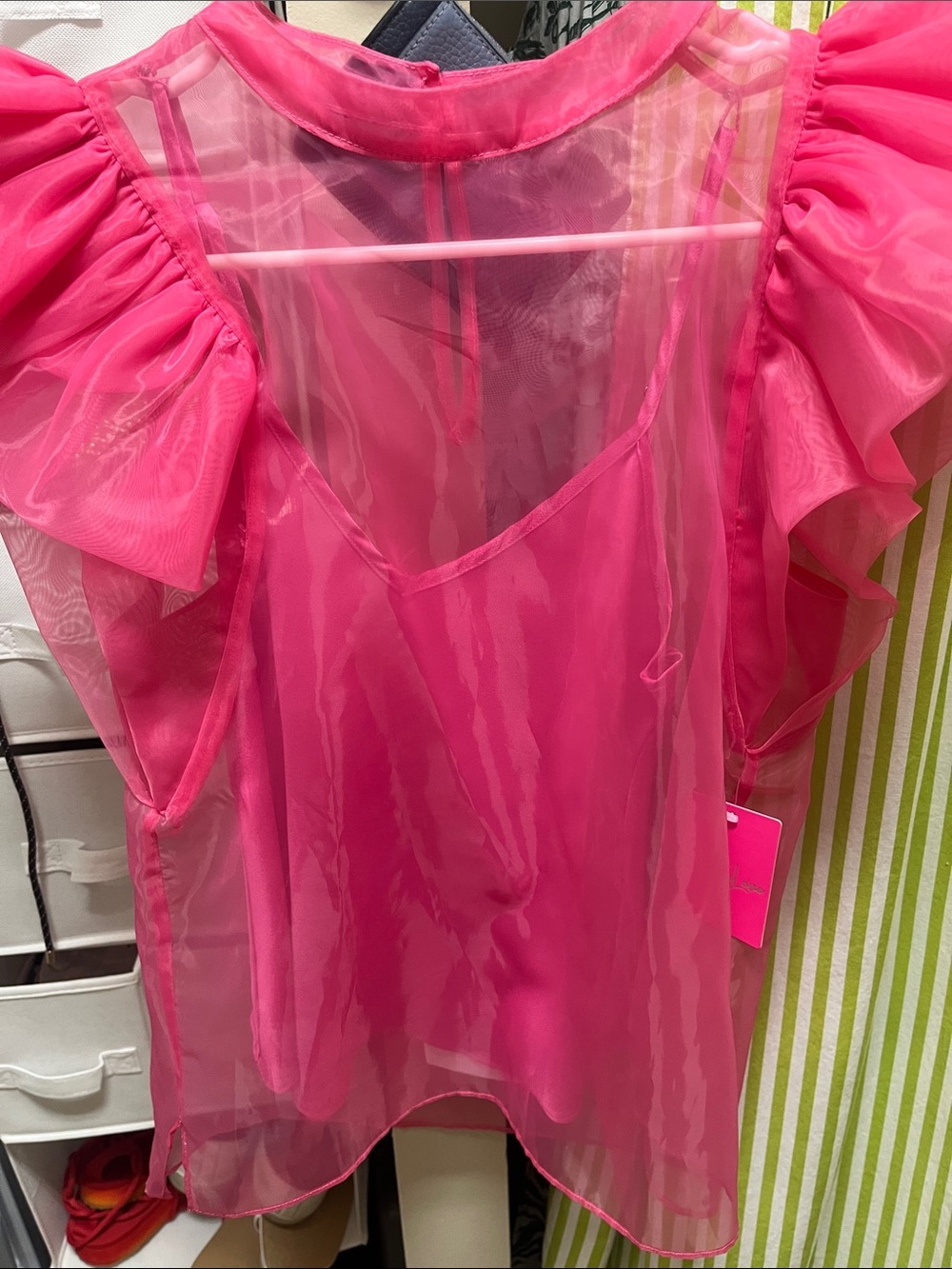 Buddy Love Hot Pink Sheer Ruffle Sleeve Blouse